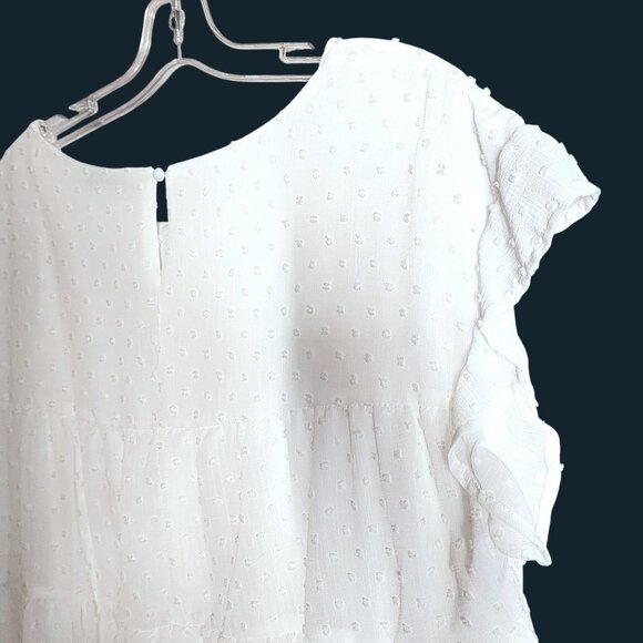 Soft Flowy Classic Swiss-dot Tiered Flutter Sleeve Top in Summer White Sz. XL - Picture 6 of 9